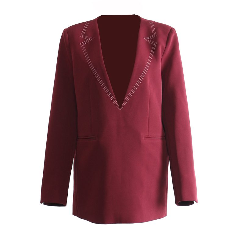 Autumn V-Neck Stitching Faux Blazer Loose Fit Women’s Top