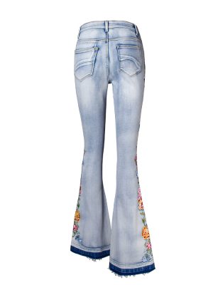 Women’s Flared Jeans with 3D Embroidery – Bell Bottom Pants