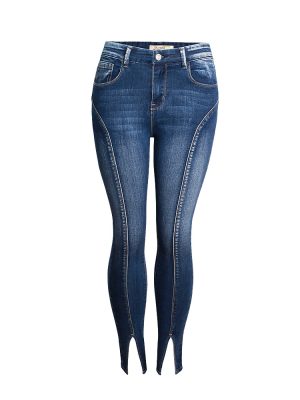 Plus Size Mid-Waist Elastic Split Cropped Jeans