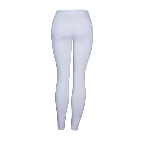 Women’s High Waist Slim Fit White Ripped Ankle-Tied Pencil Pants - Image 2