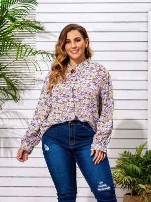 Plus Size Women’s Floral Long-Sleeve Spring Shirt