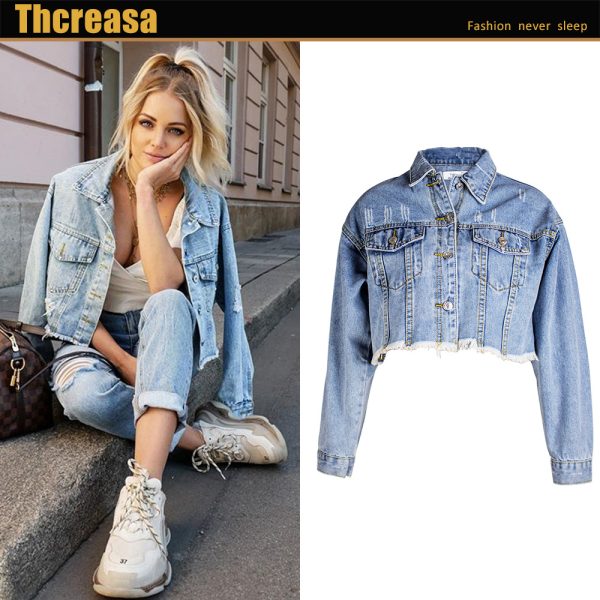 Women’s Loose BF Tassel Denim Short Jacket - Image 3