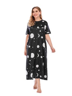 Plus Size Graffiti Print Maxi Nightdress – Loose T-Shirt Skirt