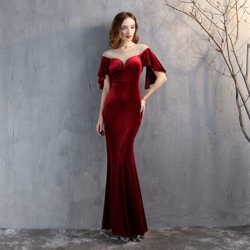 Elegant Velvet Fishtail Evening Gown Formal Queen Dress - Image 2
