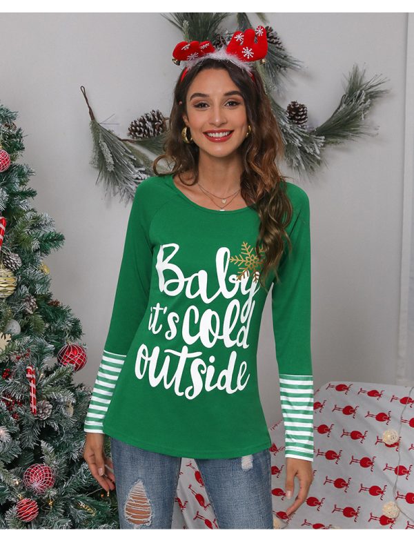 Christmas Round Neck Letter Print Long Sleeve T-Shirt for Women - Image 5