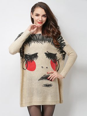 Women’s Loose Printed Wool Blended Sweater Top