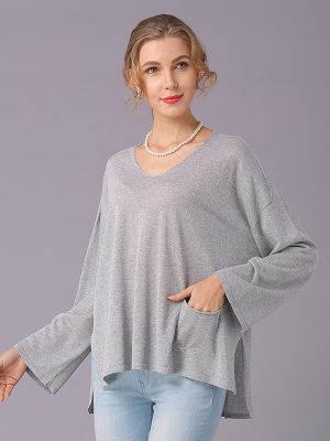 Women’s Spring Summer V-Neck Long Sleeve Thin Solid Color Sweater