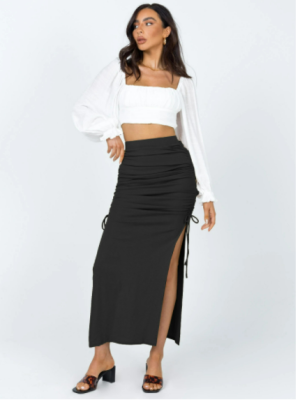 Women’s Slim Fit Knitted Slit Skirt – Pleated Tie Sheath