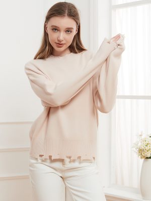 Cutout Frayed Casual Simple Sweater Knitted Pullover