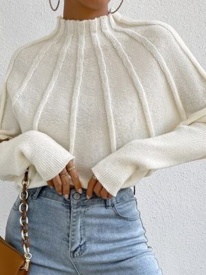 Half Turtleneck Solid Color Batwing Sleeve Knitted Pullover Sweater