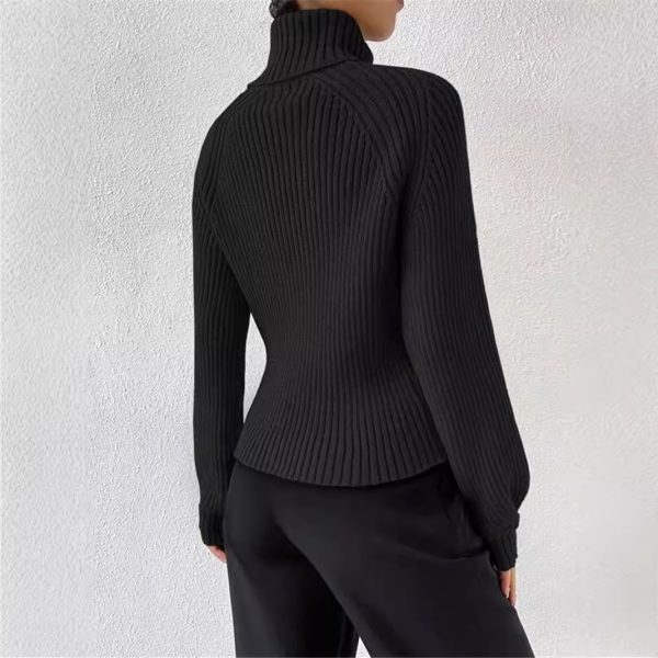 Slimming High Collar Raglan Sleeve Knitted Pullover – Autumn Winter Sweater for Women - Image 3