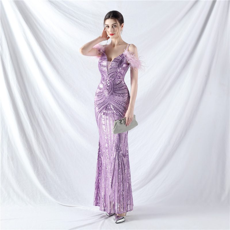Ostrich Feather Floral Sequin Evening Dress Craft Order - Image 2