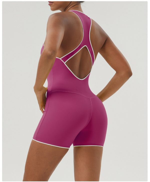 Contrast Color Backless Yoga Jumpsuit with Chest Pad - Image 4