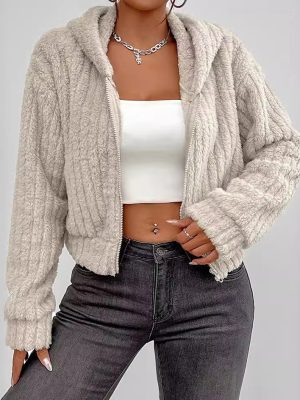 Hooded Zipper Short Plush Top Coat for Women