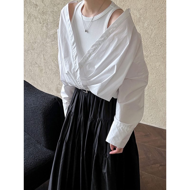 Early Autumn French High Profile Office Off the Shoulder Shirt