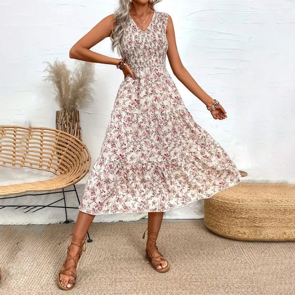 Women’s Floral Smocked Ruffled Sleeveless Maxi Dres - Image 2