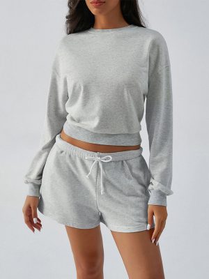 Solid Color Pullover Sweater Shorts Set – Casual Autumn Style