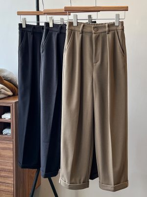 Women’s High-Waist Woolen Wide-Leg Work Pants