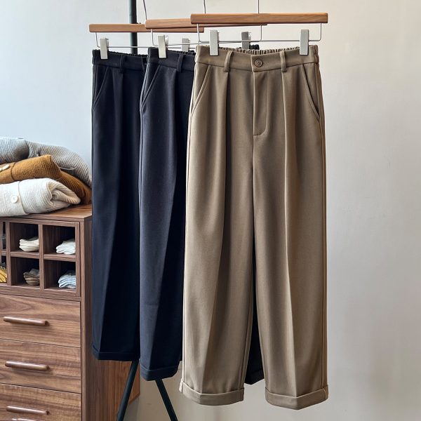 Women’s High-Waist Woolen Wide-Leg Work Pants