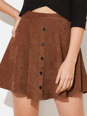 High Waist Corduroy Umbrella Skirt with Buttons – Fall Winter