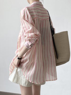 Women’s Linen Striped Long Sleeve Lightweight Sun Shirt