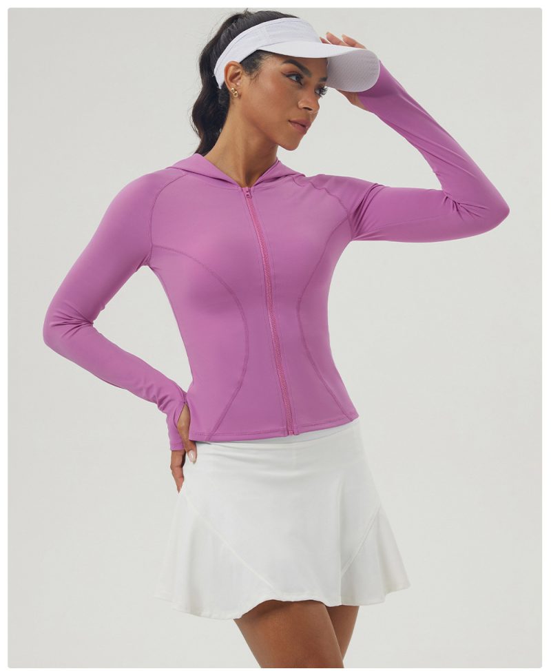 Autumn Winter Slimming Hooded Yoga Jacket Long Sleeve Zipper Workout Top - Image 2