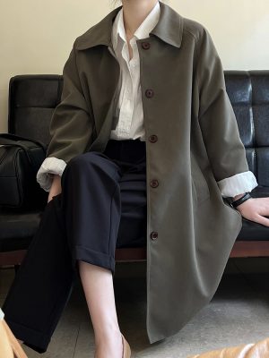 Women’s Korean Casual Loose Mid-Length Spring Trench Coat