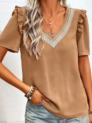 Women’s V-Neck Lace Ruffled Flying Sleeves Vacation Top