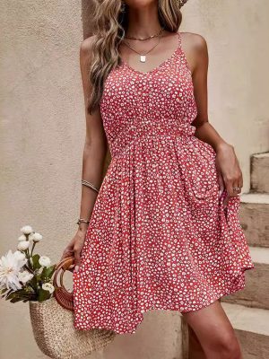 Backless Summer Printing Slip Dress for Vacation