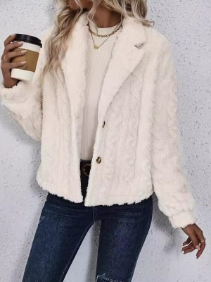 Autumn Winter Plush Button Casual Cardigan Coat for Women