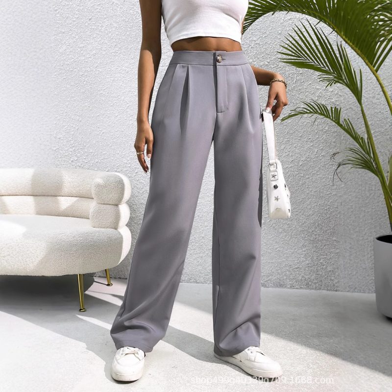 Autumn Winter High Waist Loose Straight Tailored Trousers – Women’s Casual Mop Pants - Image 3