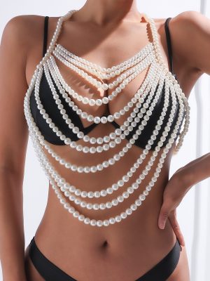 Elegant Multi-Layer Pearl Suspender Halter Top Dress