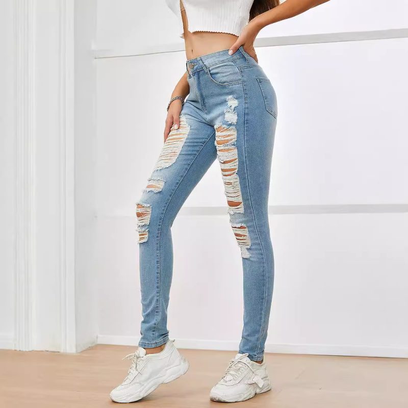 Women’s Ripped Frayed Stretch Skinny Jeans - Image 4