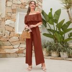 Summer Casual Off-Shoulder Ruffle Sleeve Cropped Pants Set