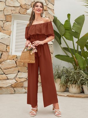 Summer Casual Off-Shoulder Ruffle Sleeve Cropped Pants Set