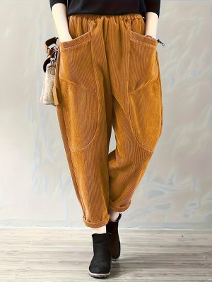 Corduroy Harem Pants – Autumn Winter Loose Casual Pockets for Women