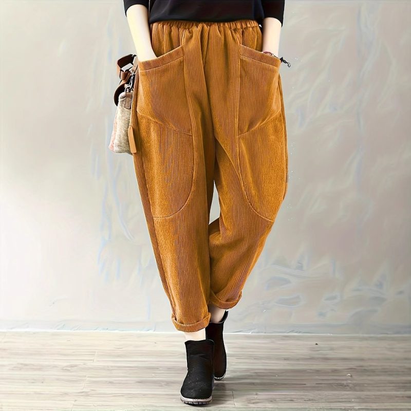 Corduroy Harem Pants – Autumn Winter Loose Casual Pockets for Women
