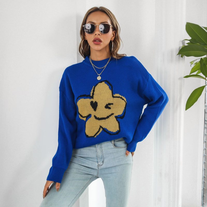 Cute Floral Cartoon Brocade Loose Sweater for Women - Image 3