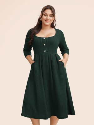 Plus Size Dark Green Midi Dress – Elegant Minimalist Design