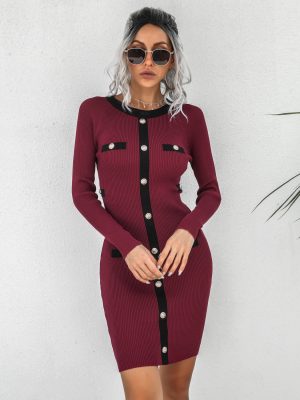 Rivet Long Sleeve Knitted Jumpsuit for Women – Autumn Winter