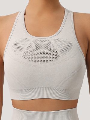 Stone Washed Cutout Mesh Sports Bra & Yoga Jacket for Women