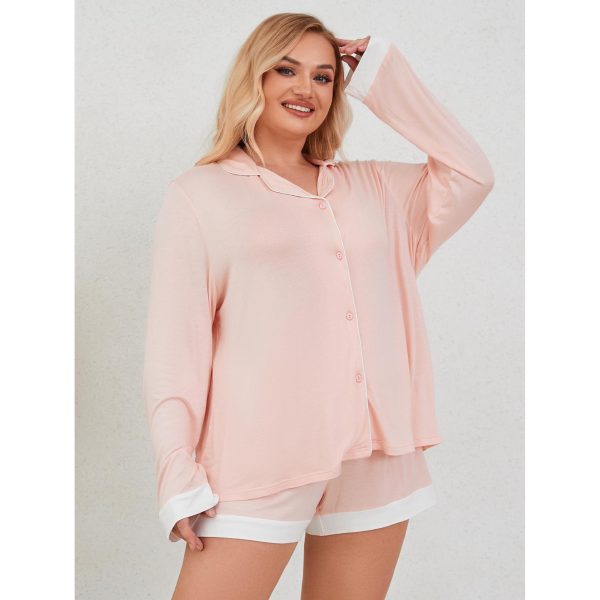 Plus Size Long Sleeve Short Pajama Set for Spring & Summer - Image 2