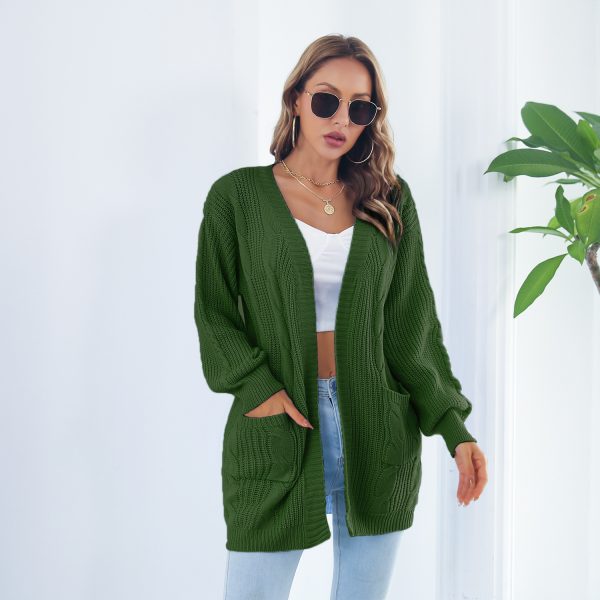 Autumn Winter Casual Loose Lantern Sleeve Pocket Cardigan Sweater Coat