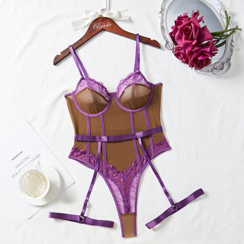 Sexy Lingerie Seductive Uniform Lace Contrast Color One Piece - Image 4