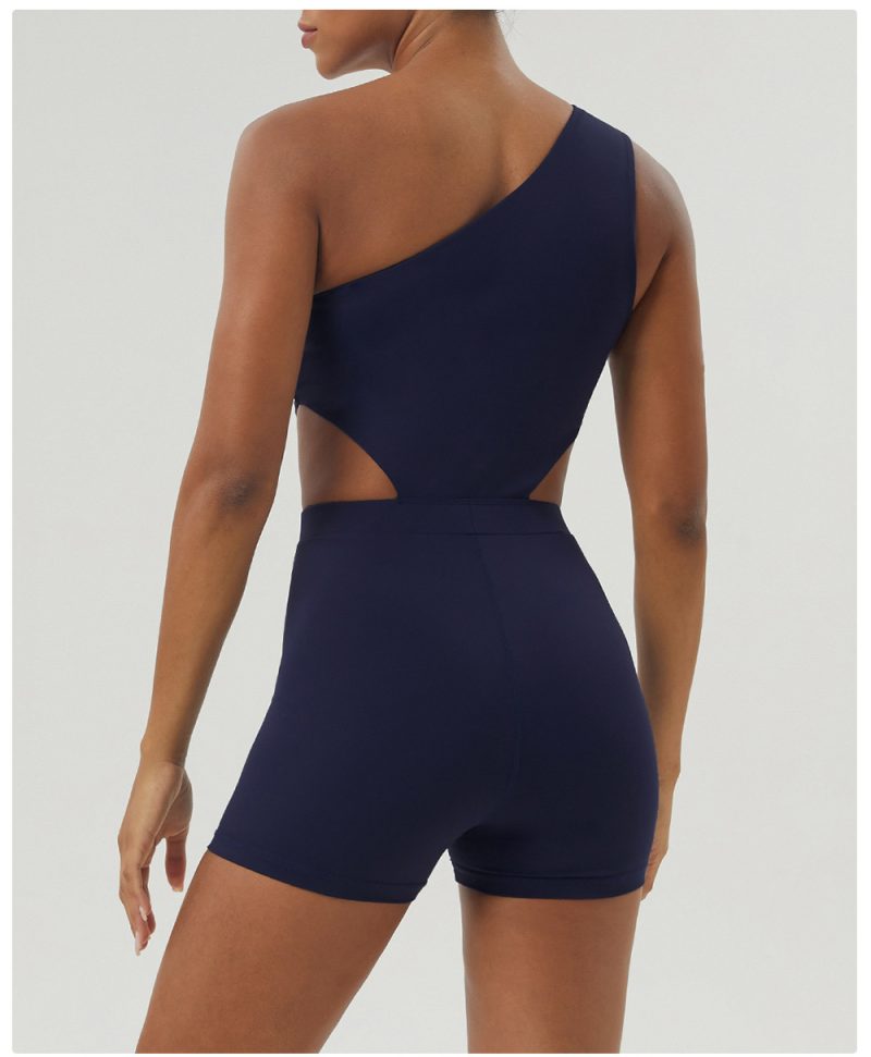 Slant Shoulder Sexy Yoga Jumpsuit Body Shaping Slim Fit Sports Shorts - Image 3