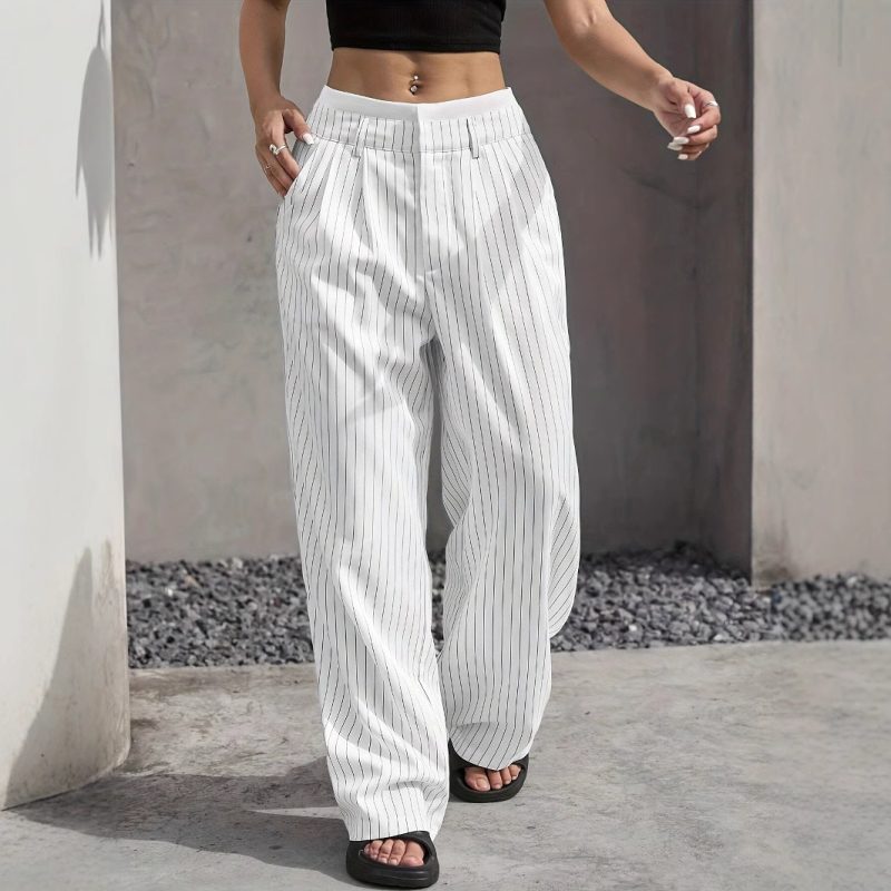 Autumn Winter Casual High Waist Straight Leg Work Pants – Loose Drooping - Image 2