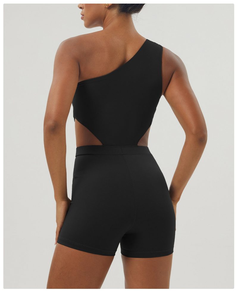 Slant Shoulder Sexy Yoga Jumpsuit Body Shaping Slim Fit Sports Shorts - Image 5