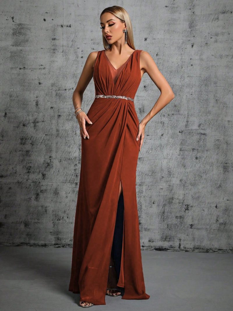 Sexy V-Neck Slim Fit Evening Dress - Cocktail Ball Party Dress - Image 3