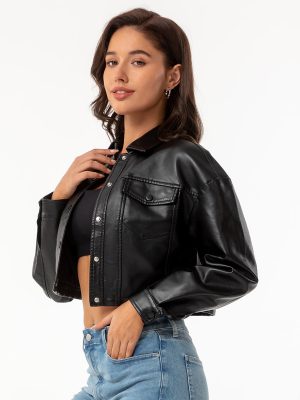 Women’s Loose Fit Single-Breasted Short Leather Jacket