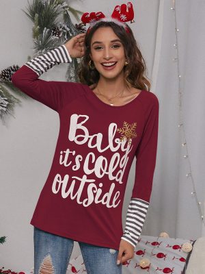 Christmas Round Neck Letter Print Long Sleeve T-Shirt for Women